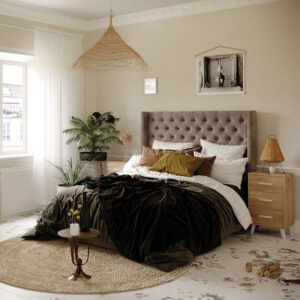 DORMITORIO 449-95 DORMITORIO ELEGANCE CABECERO TAPIZADO Y DOS MESITAS