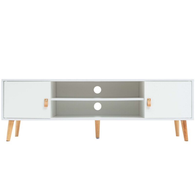 2-BAJO-TV-1 MUEBLE BAJO TV NÓRDICO - ACABADO BLANCO MATE Y PINO NATURAL
