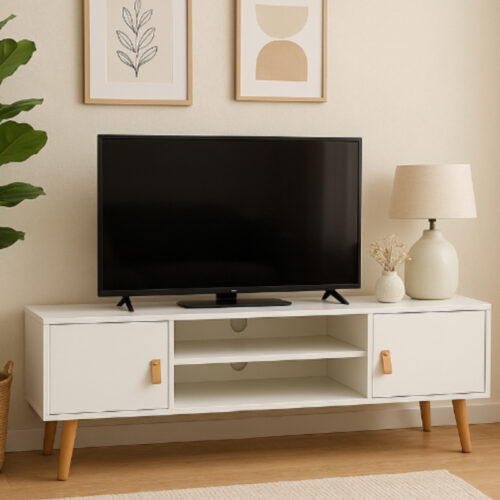 2-BAJO-TV MUEBLE BAJO TV NÓRDICO - ACABADO BLANCO MATE Y PINO NATURAL