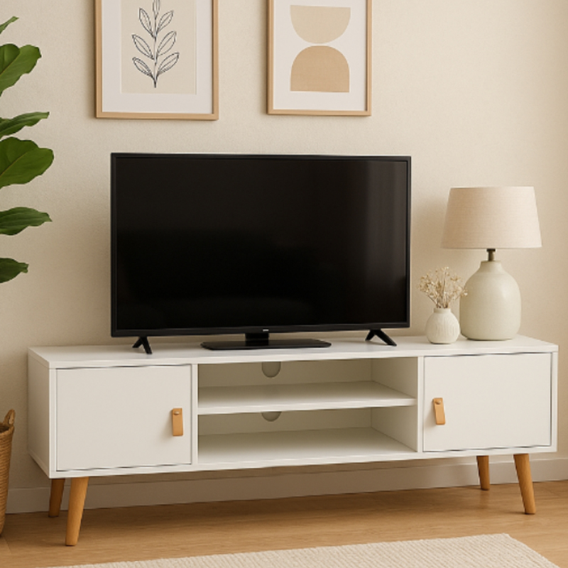 2-BAJO-TV MUEBLE BAJO TV NÓRDICO - ACABADO BLANCO MATE Y PINO NATURAL