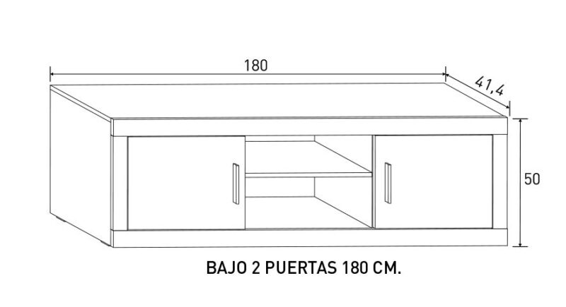 C029_B2P180LARA_medidas MUEBLE BAJO TV 180 CM - DISEÑO MODERNO CON DOBLE COMPARTIMENTO