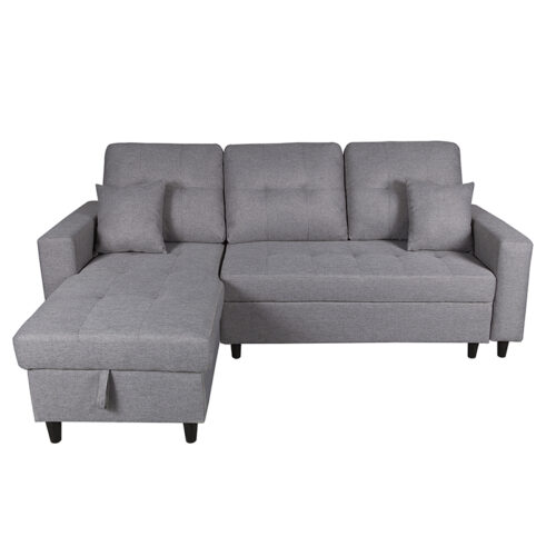 SOFÁ CHAISE LONGUE DE 3 PLAZAS CON ARCÓN MULTIUSOS - TELA MALMO GRIS