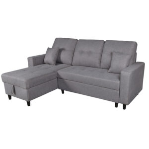 SOFÁ CHAISE LONGUE DE 3 PLAZAS CON ARCÓN MULTIUSOS - TELA MALMO GRIS