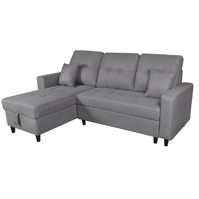 SOFÁ CHAISE LONGUE DE 3 PLAZAS CON ARCÓN MULTIUSOS - TELA MALMO GRIS