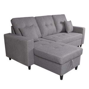 SOFÁ CHAISE LONGUE DE 3 PLAZAS CON ARCÓN MULTIUSOS - TELA MALMO GRIS