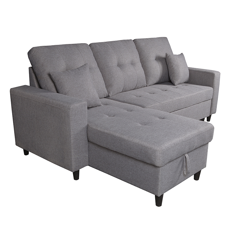SOFÁ CHAISE LONGUE DE 3 PLAZAS CON ARCÓN MULTIUSOS - TELA MALMO GRIS