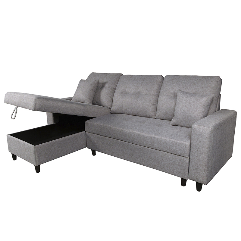 SOFÁ CHAISE LONGUE DE 3 PLAZAS CON ARCÓN MULTIUSOS - TELA MALMO GRIS