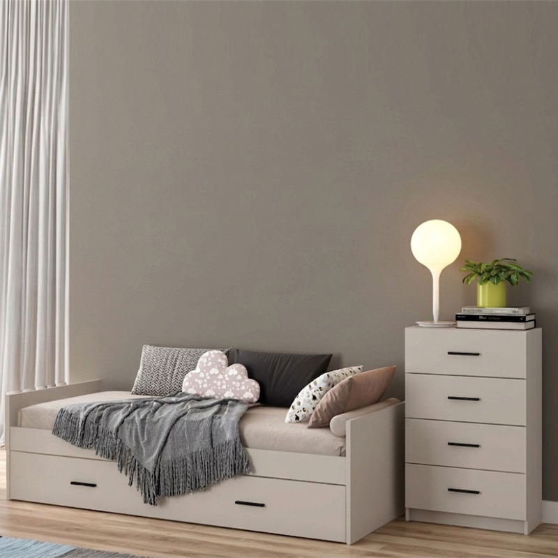CONJUNTO JUVENIL MODERNO - CAMA NIDO CON FRONTAL Y SINFONIER DE 4 CAJONES
