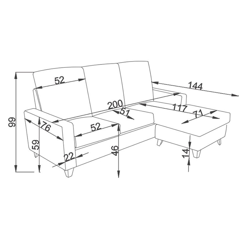 MEDIDAS-CHAISELONGE CHAISELONGUE REVERSIBLE - TAPIZADO ANTIMANCHAS