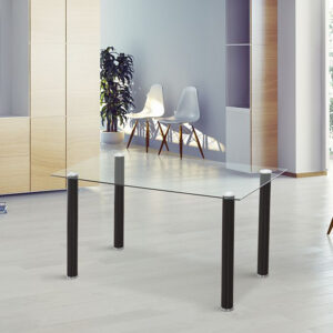 MESA_negro CONJUNTO DE COMEDOR - MESA DE CRISTAL TEMPLADO Y 4 SILLAS TAPIZADAS