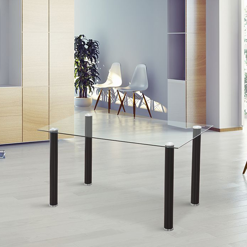MESA_negro CONJUNTO DE COMEDOR - MESA DE CRISTAL TEMPLADO Y 4 SILLAS TAPIZADAS