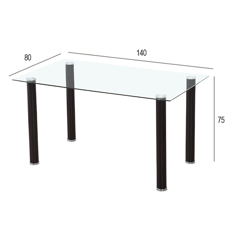 MESA_negro_medidas-1 CONJUNTO DE COMEDOR - MESA DE CRISTAL TEMPLADO Y 4 SILLAS TAPIZADAS
