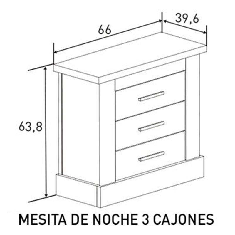 MESITA-3C-CAMBRIAN-MEDIDAS MESITA DE NOCHE DE 3 CAJONES - MODELO CAMBRIAN-BLANCO