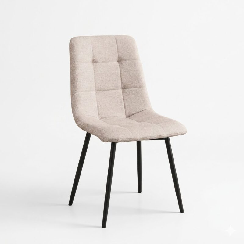 SILLA DE COMEDOR TAPIZADA EN TELA CON PATAS METÁLICAS NEGRAS