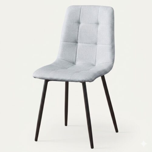 SILLA-DERFEN-GRIS SILLA DE COMEDOR TAPIZADA EN TELA CON PATAS METÁLICAS NEGRAS